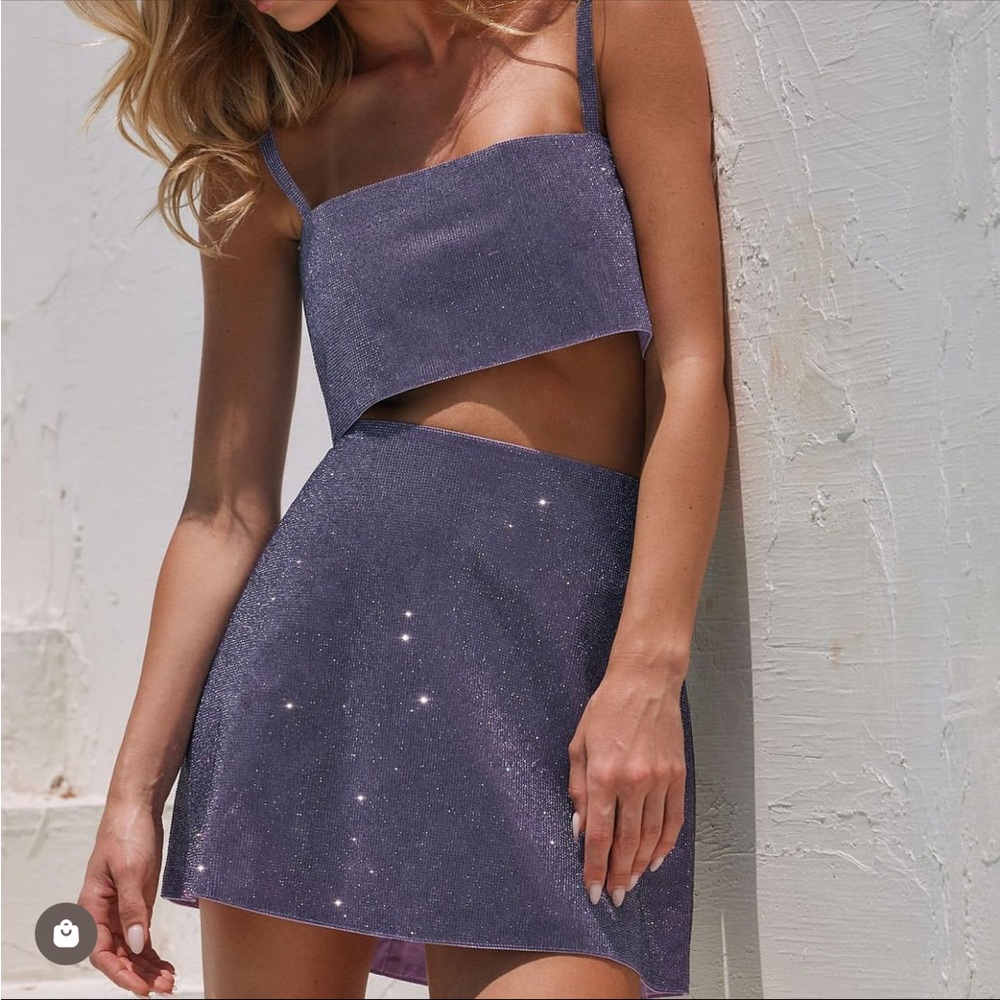 12th Tribe Shira Mesh Crop Top and Skirt Set Purple (Top: Large, Bottom: Medium)